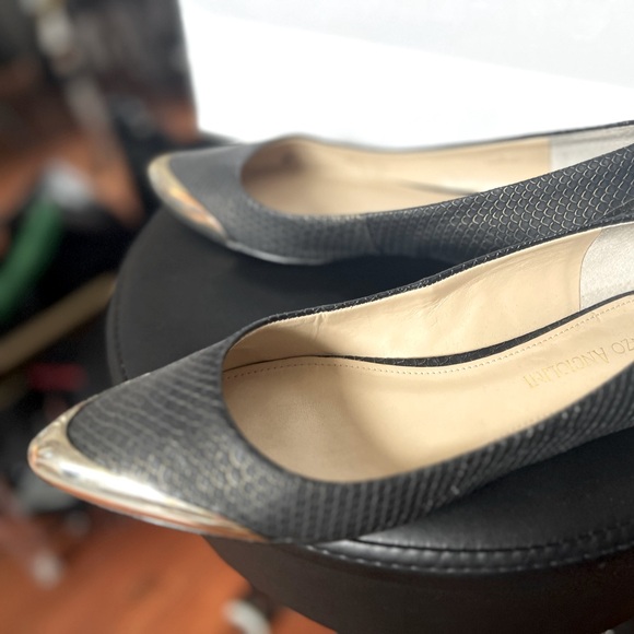 Enzo Angelini black leather snake print flats - Picture 2 of 2